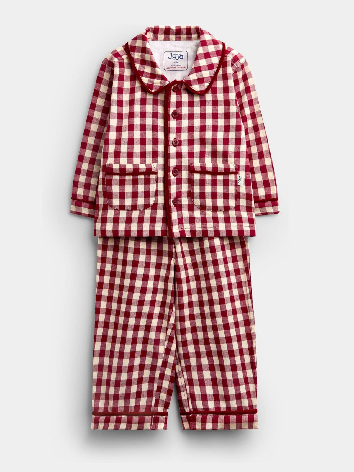 JoJo Maman Bébé Burgundy Gingham Christmas Woven Pyjamas - image 4