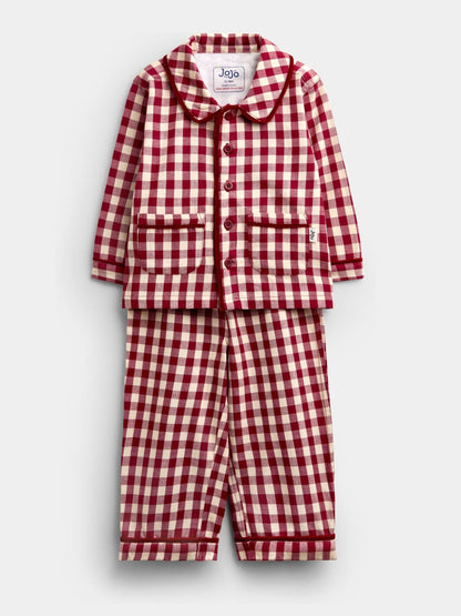 JoJo Maman Bébé Burgundy Gingham Christmas Woven Pyjamas - image 4