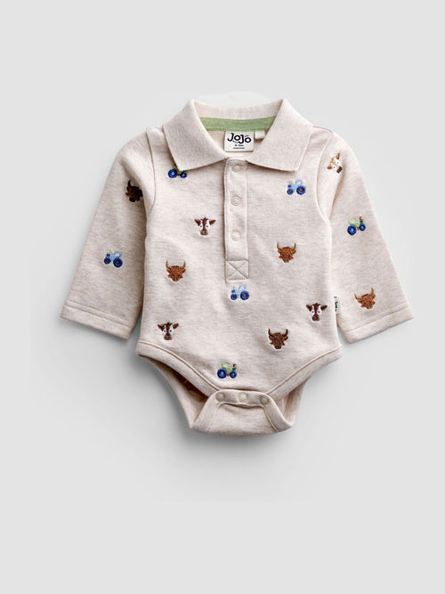 Dsiney Kidz - Jojo Maman Bébé Natural Farmyard All Over Embroidered Bodysuit image 1