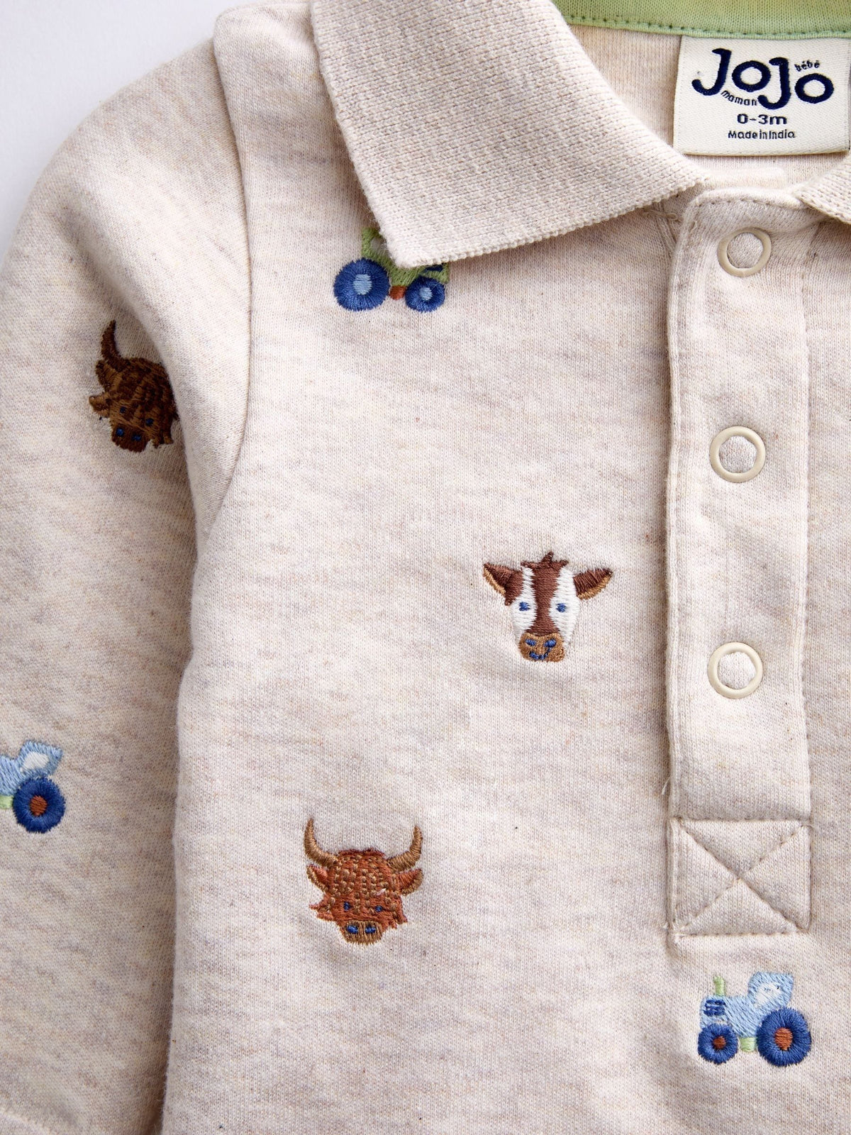 Dsiney Kidz - Jojo Maman Bébé Natural Farmyard All Over Embroidered Bodysuit image 3