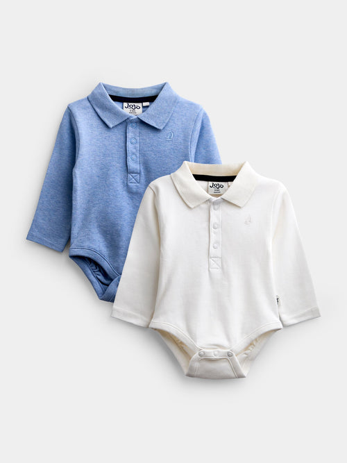Dsiney Kidz - Jojo Maman Bébé Light Blue & Cream 2-Pack Plain Polo Bodysuits image 1