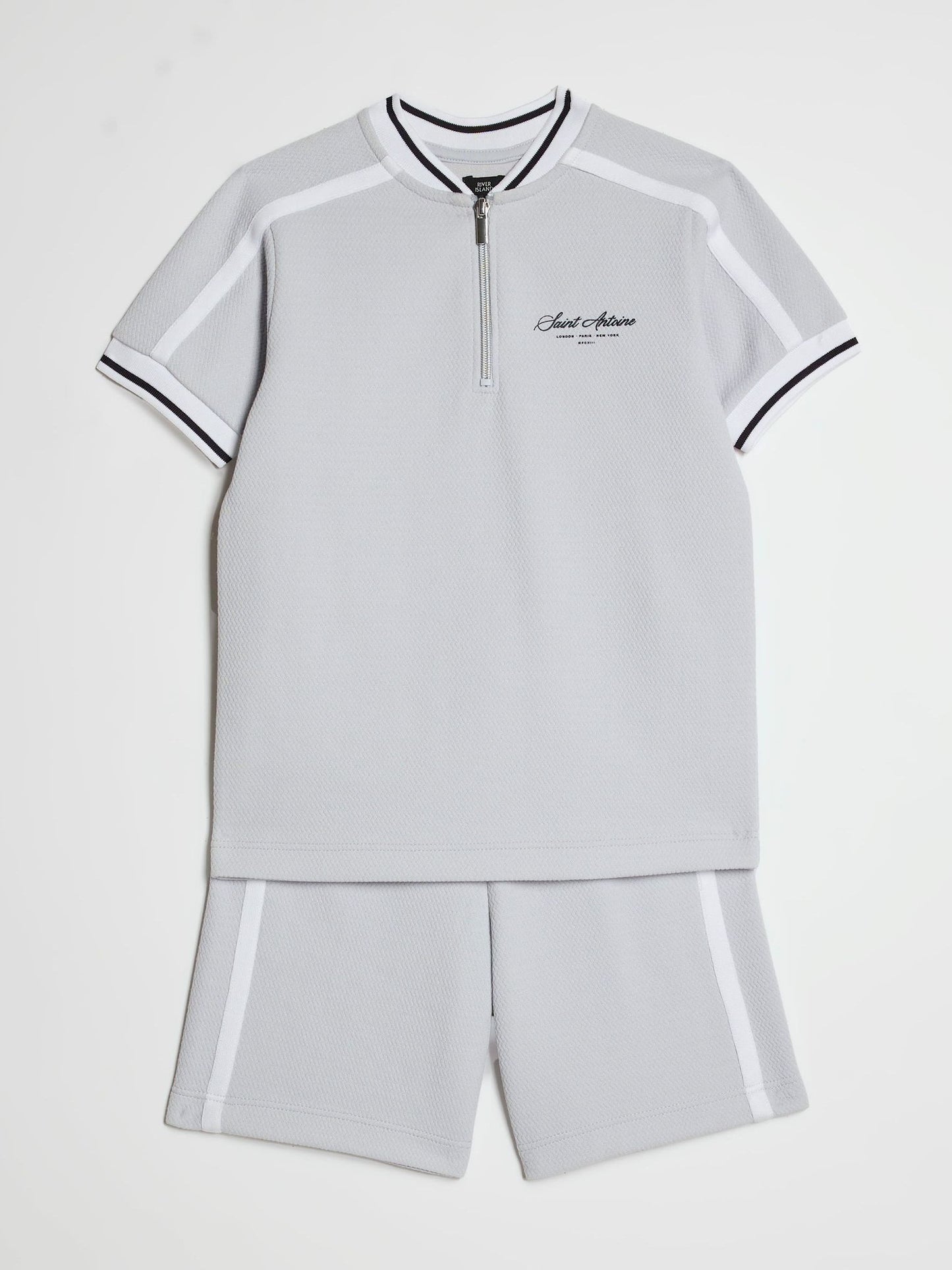 Dsiney Kidz - River Island Grey Slim Fit Baseball Polo & Shorts Set image 3