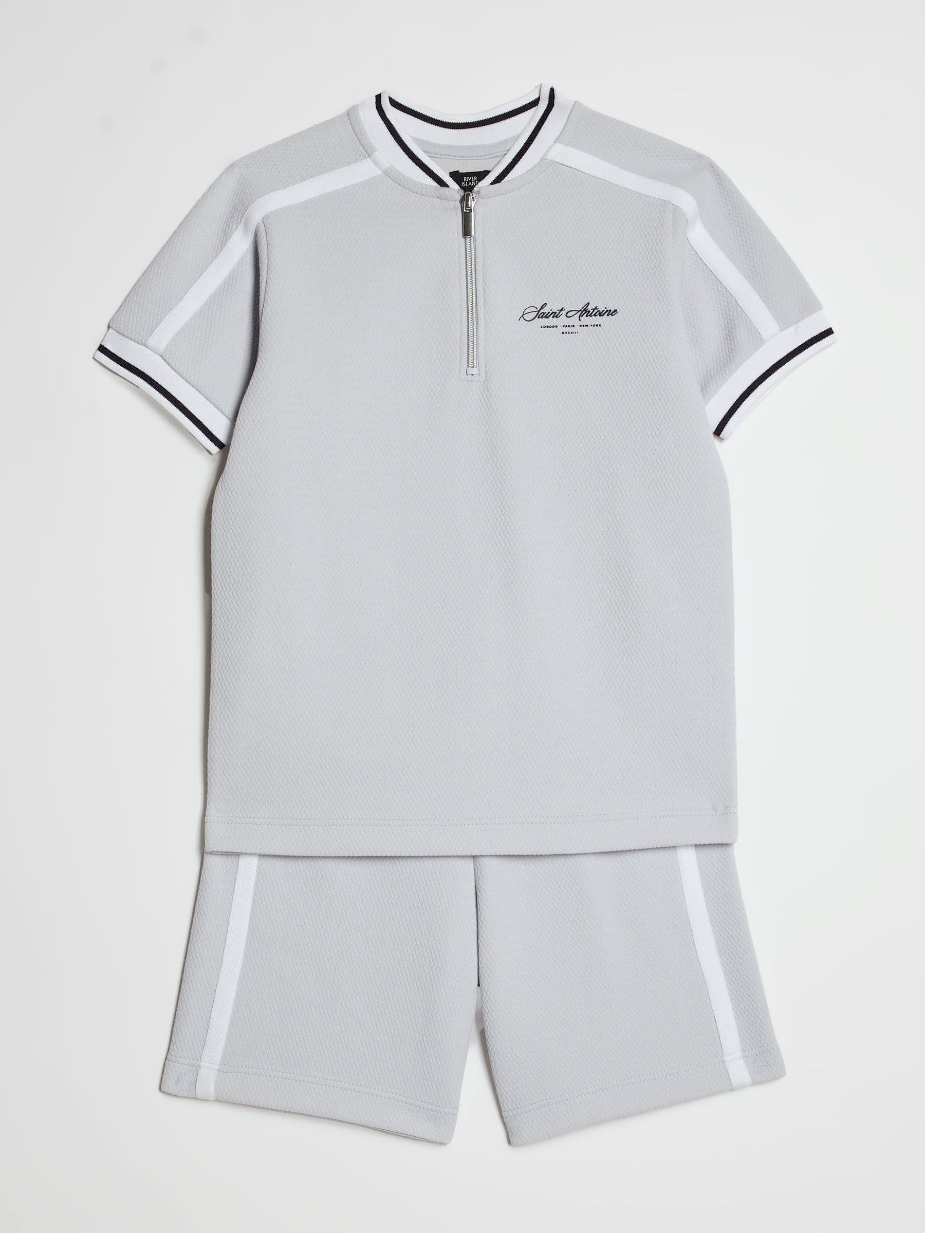 Dsiney Kidz - River Island Grey Slim Fit Baseball Polo & Shorts Set image 3