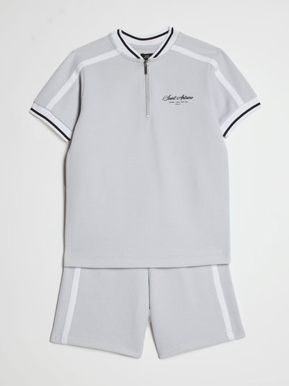 Dsiney Kidz - River Island Grey Slim Fit Baseball Polo & Shorts Set image 3