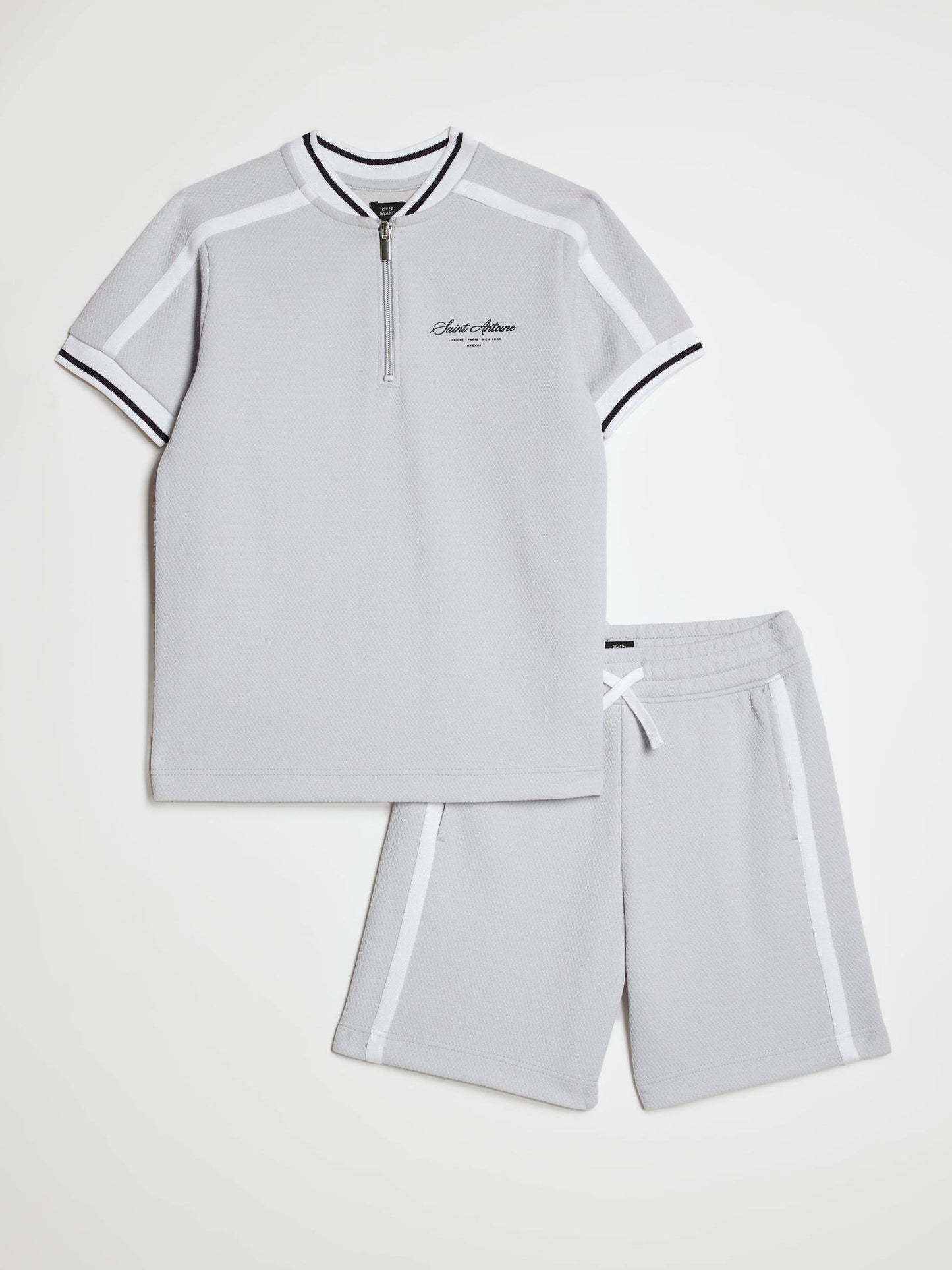 Dsiney Kidz - River Island Grey Slim Fit Baseball Polo & Shorts Set image 4
