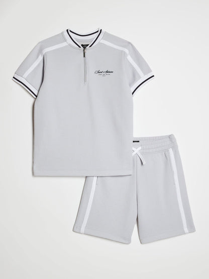 Dsiney Kidz - River Island Grey Slim Fit Baseball Polo & Shorts Set image 4