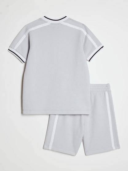 Dsiney Kidz - River Island Grey Slim Fit Baseball Polo & Shorts Set image 5