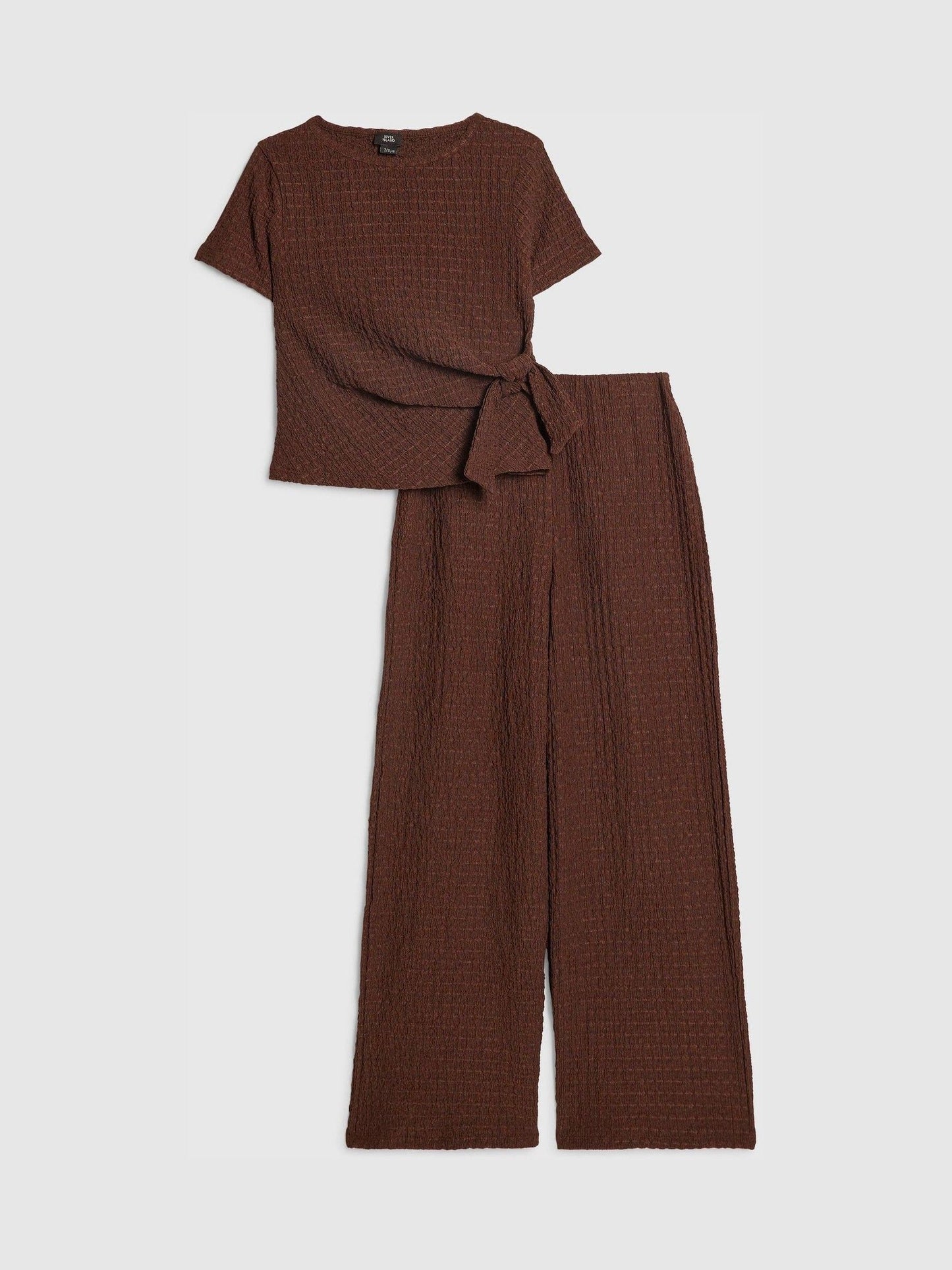 Dsiney Kidz - River Island Brown Textured T-Shirt & Wide Leg Trousers Set image 1