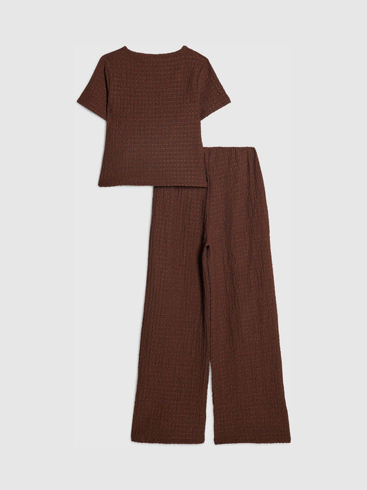 Dsiney Kidz - River Island Brown Textured T-Shirt & Wide Leg Trousers Set image 2