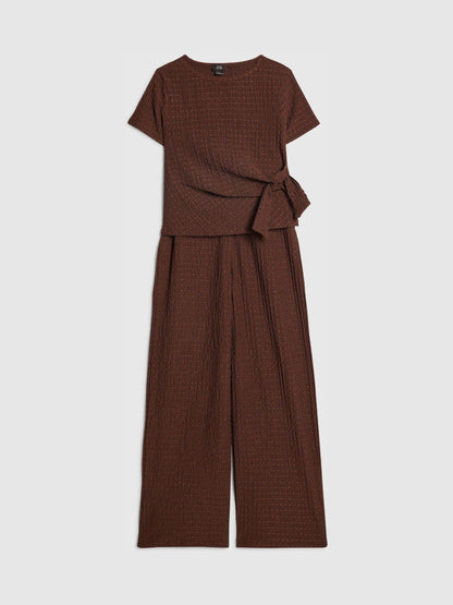 Dsiney Kidz - River Island Brown Textured T-Shirt & Wide Leg Trousers Set image 3