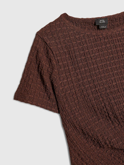 Dsiney Kidz - River Island Brown Textured T-Shirt & Wide Leg Trousers Set image 4