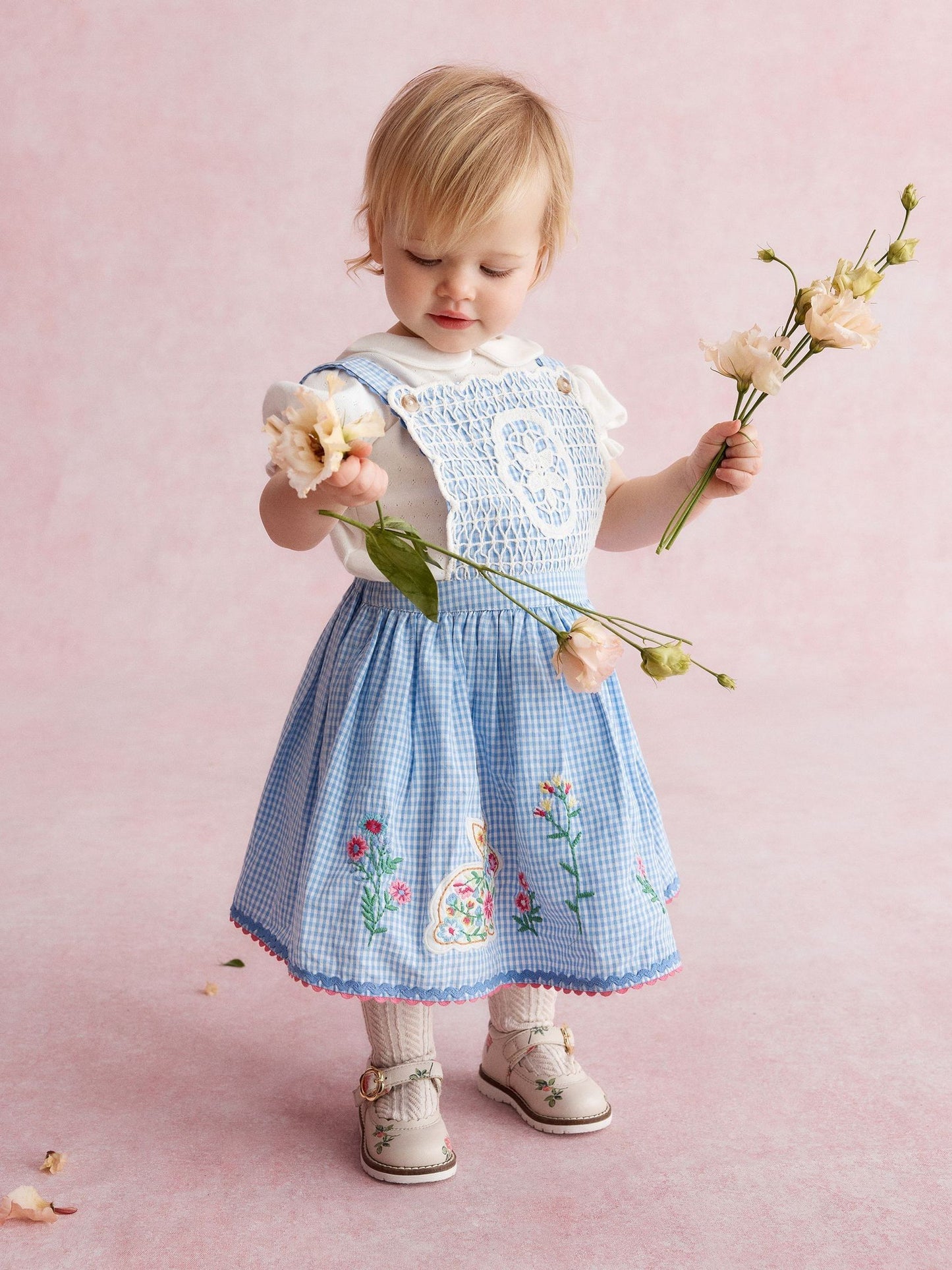 Monsoon Blue Baby Top & Gingham Pinafore Dress Set image 1