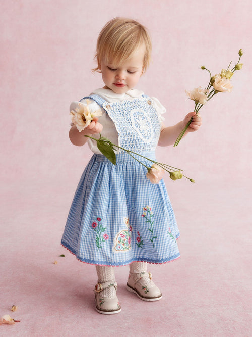 Monsoon Blue Baby Top & Gingham Pinafore Dress Set image 1
