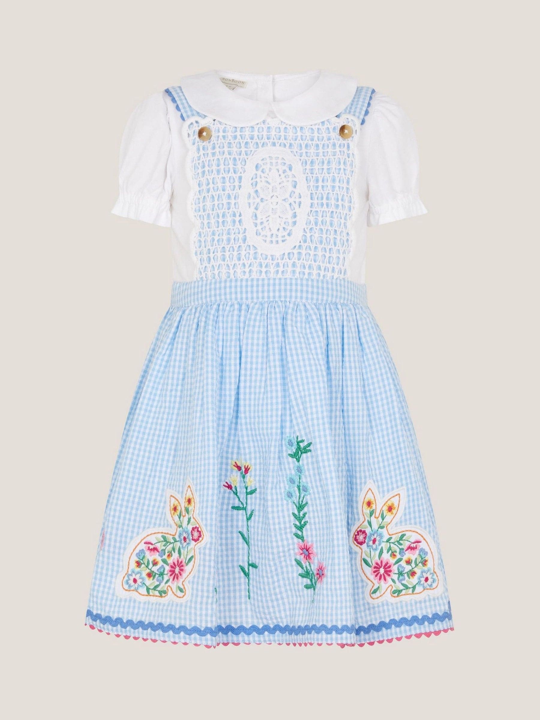 Monsoon Blue Baby Top & Gingham Pinafore Dress Set image 2