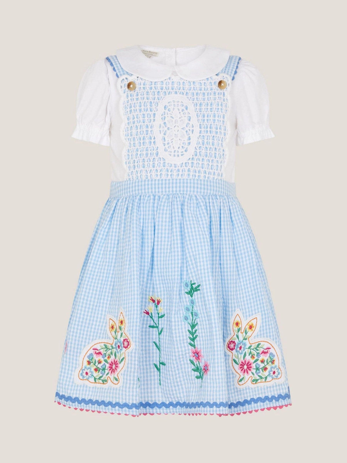 Monsoon Blue Baby Top & Gingham Pinafore Dress Set image 2