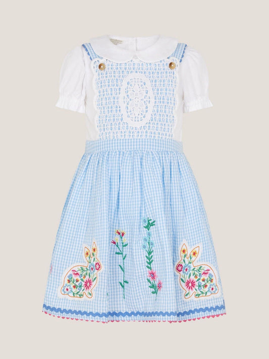 Monsoon Blue Baby Top & Gingham Pinafore Dress Set image 2
