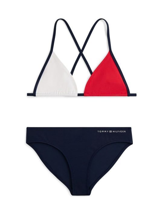 Tommy Hilfiger Blue Classic Colour-Blocked Crossover Triangle Bikini Set image 1
