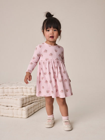Dsiney Kidz - Pink Floral Long Sleeve Ribbed Dress (3mths-7yrs) image 1