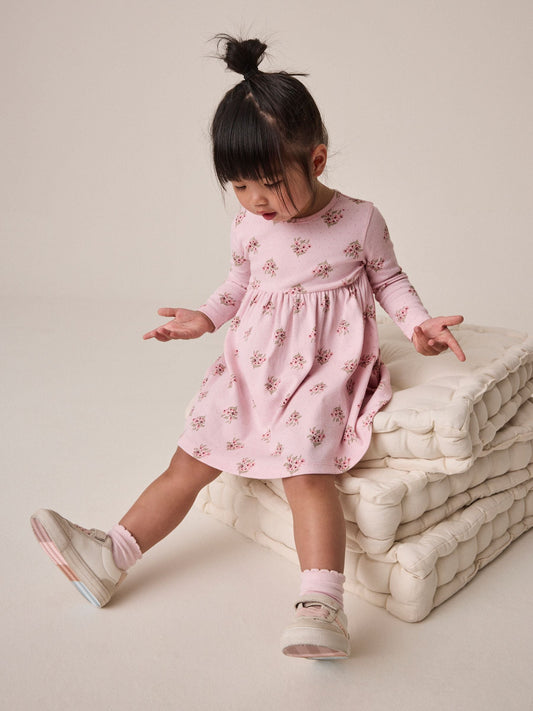 Dsiney Kidz - Pink Floral Long Sleeve Ribbed Dress (3mths-7yrs) image 2