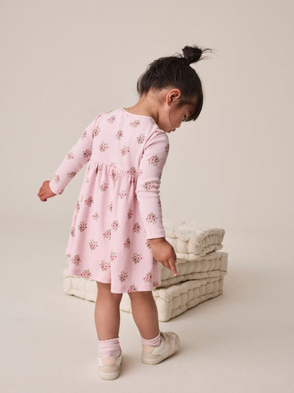 Dsiney Kidz - Pink Floral Long Sleeve Ribbed Dress (3mths-7yrs) image 3