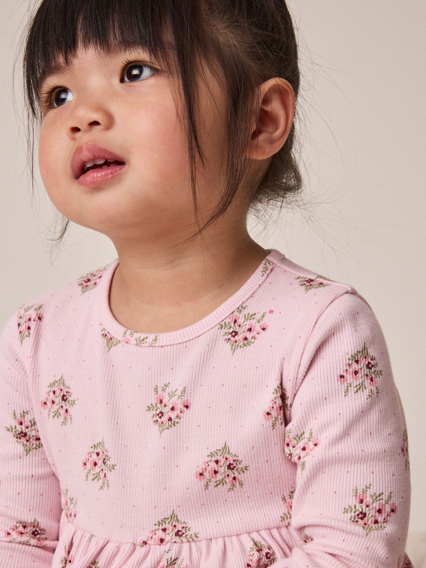 Dsiney Kidz - Pink Floral Long Sleeve Ribbed Dress (3mths-7yrs) image 4