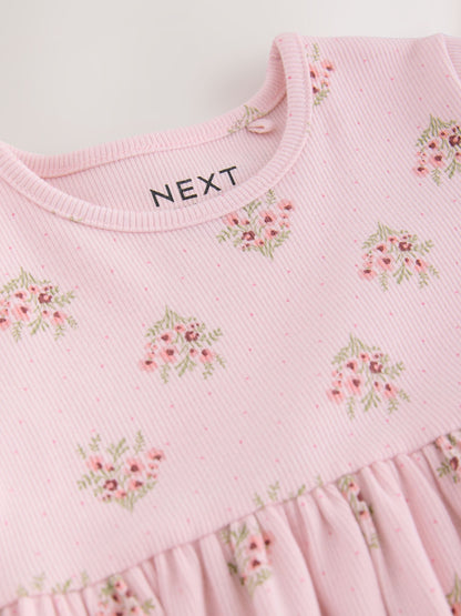 Dsiney Kidz - Pink Floral Long Sleeve Ribbed Dress (3mths-7yrs) image 8