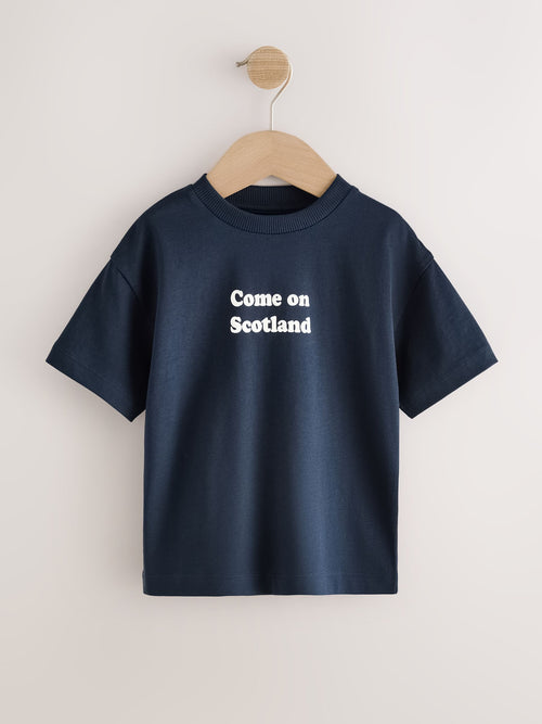 Navy Short Sleeve Football Slogan T-Shirt (3mths-7yrs) image 1