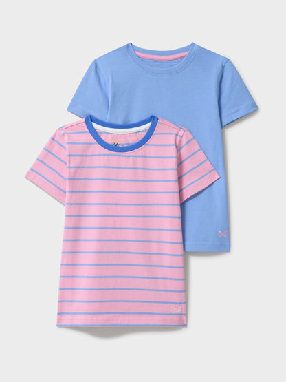 Dsiney Kidz - Crew Clothing Pink Plain & Stripe Crew T-Shirts 2 Pack image 1