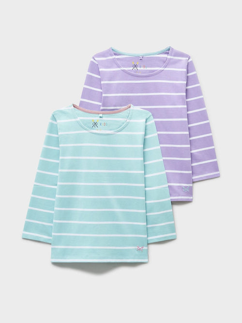 Dsiney Kidz - Crew Clothing Green Striped Cotton Breton Tops 2 Pack image 1