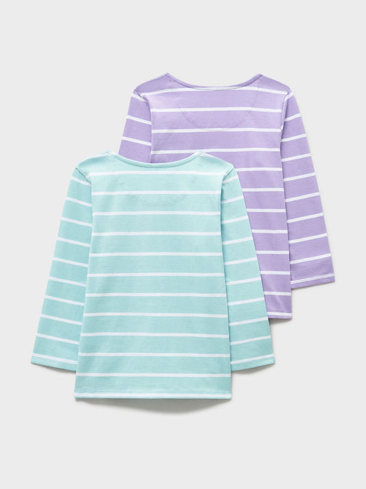 Dsiney Kidz - Crew Clothing Green Striped Cotton Breton Tops 2 Pack image 2