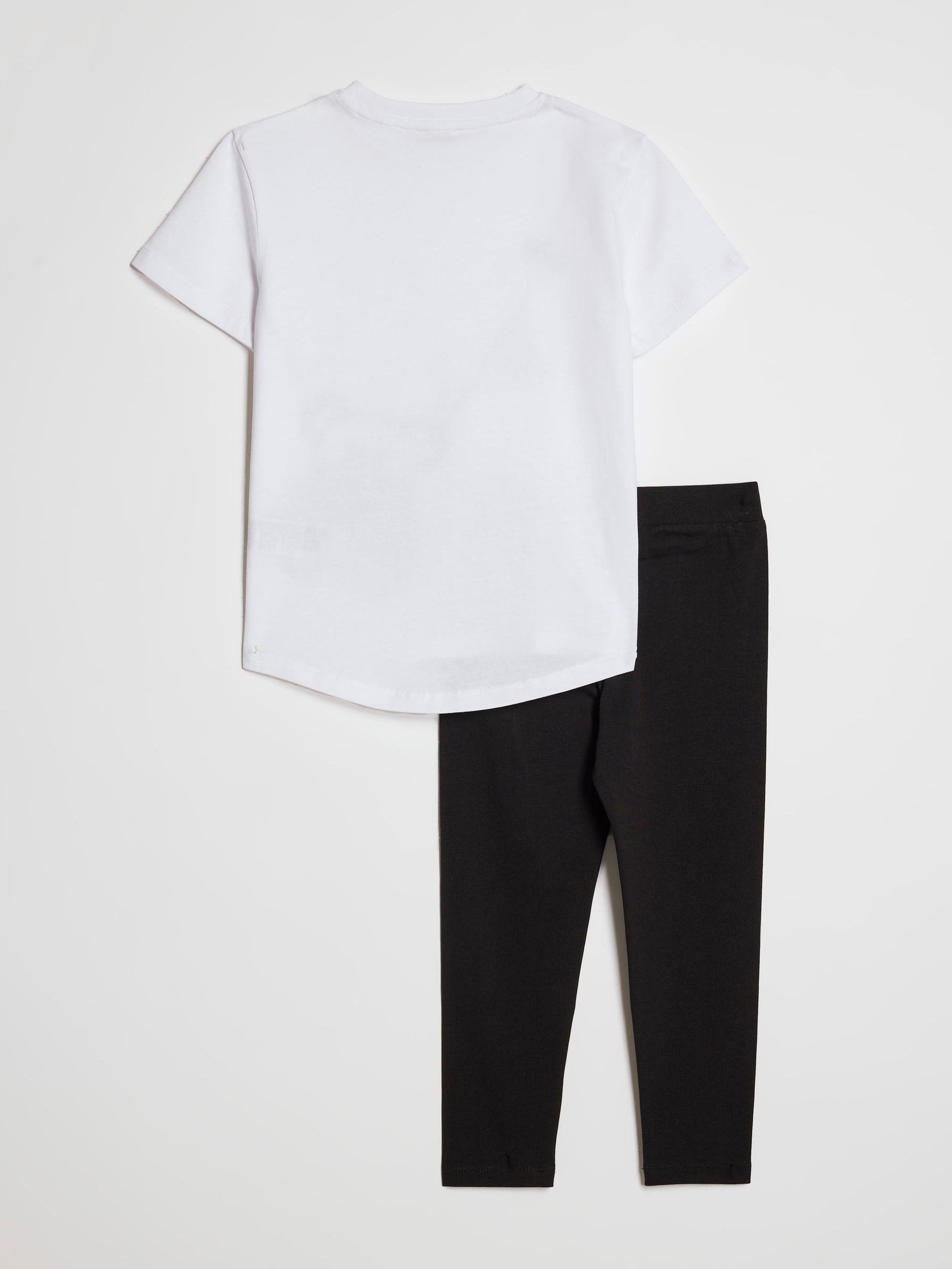 River Island White Sequin Bear & Bag T-Shirt & Leggings Set image 2