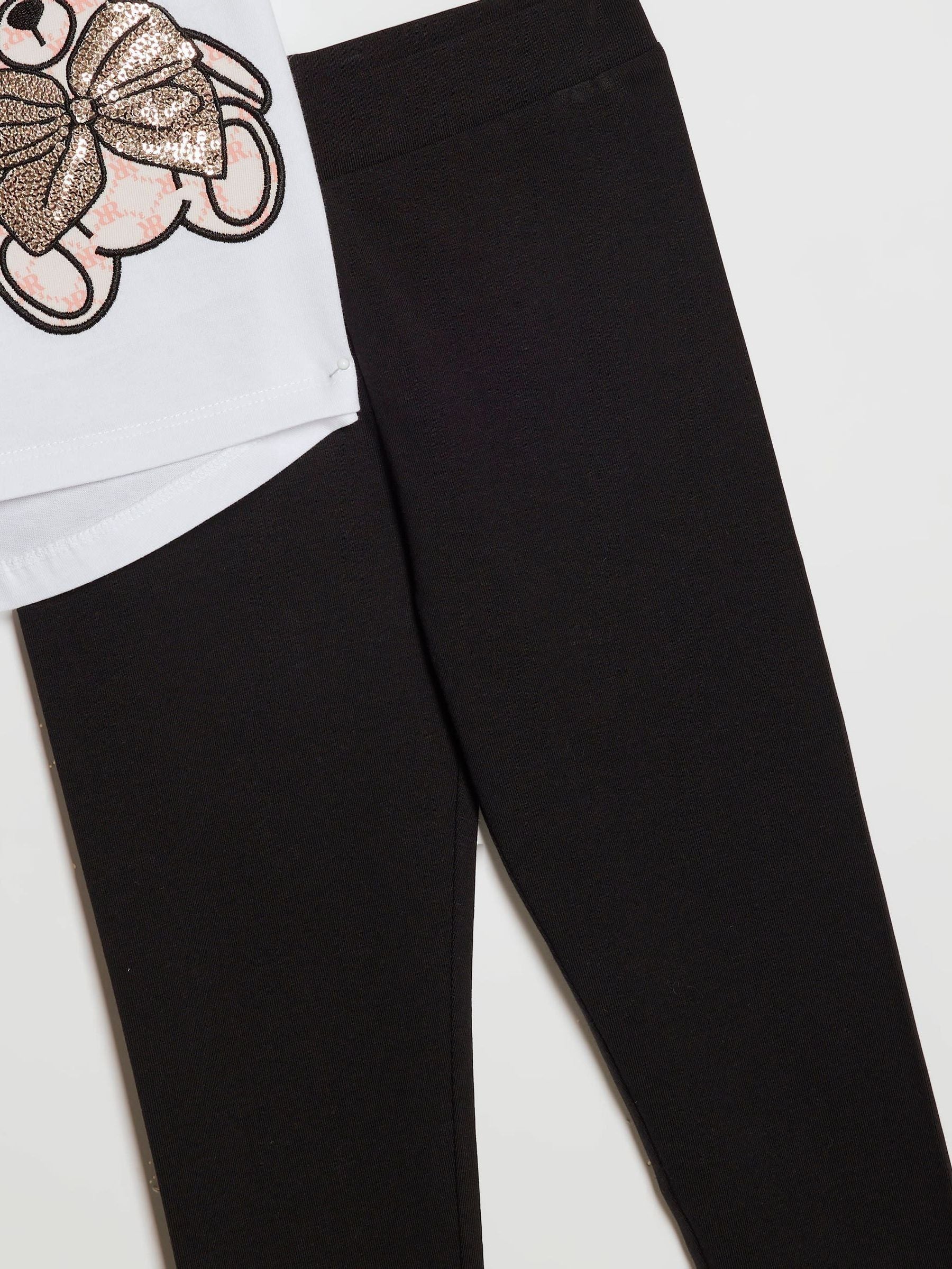 River Island White Sequin Bear & Bag T-Shirt & Leggings Set image 4