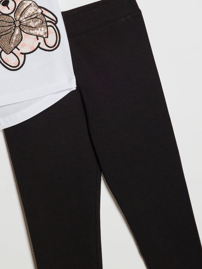 River Island White Sequin Bear & Bag T-Shirt & Leggings Set image 4