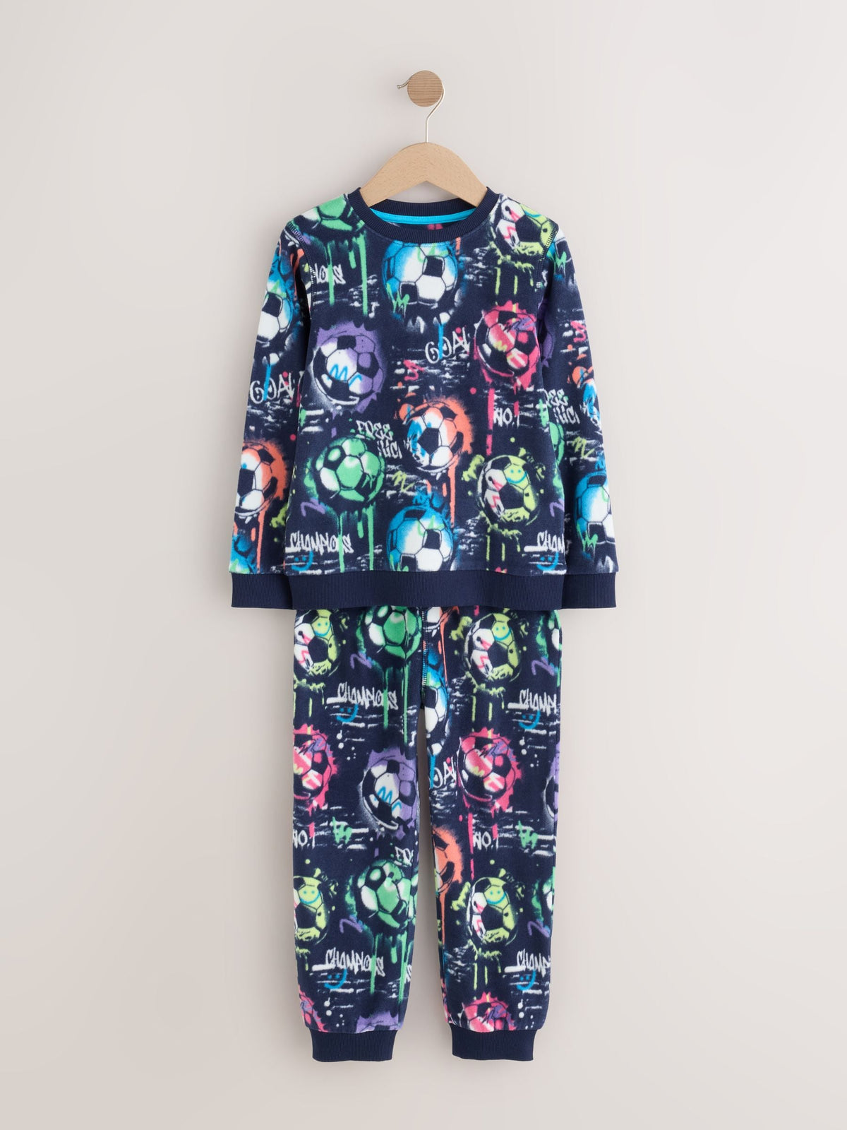 Multi Bright Football Grafitti Printed Cosy Fleece Pyjamas (3-16yrs) - image 1