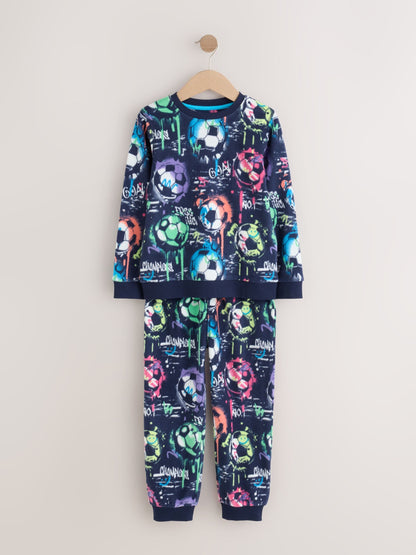 Multi Bright Football Grafitti Printed Cosy Fleece Pyjamas (3-16yrs) - image 1