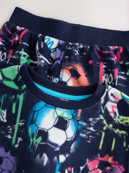 Multi Bright Football Grafitti Printed Cosy Fleece Pyjamas (3-16yrs) - image 2