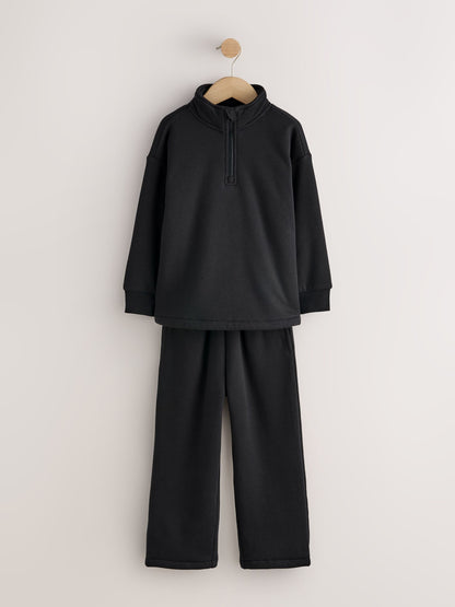 Black Zip Neck Lounge Joggers Set (3-16yrs) - image 1