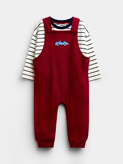 JoJo Maman Bébé Red Car 2-Piece Dungarees & Top Set - image 1