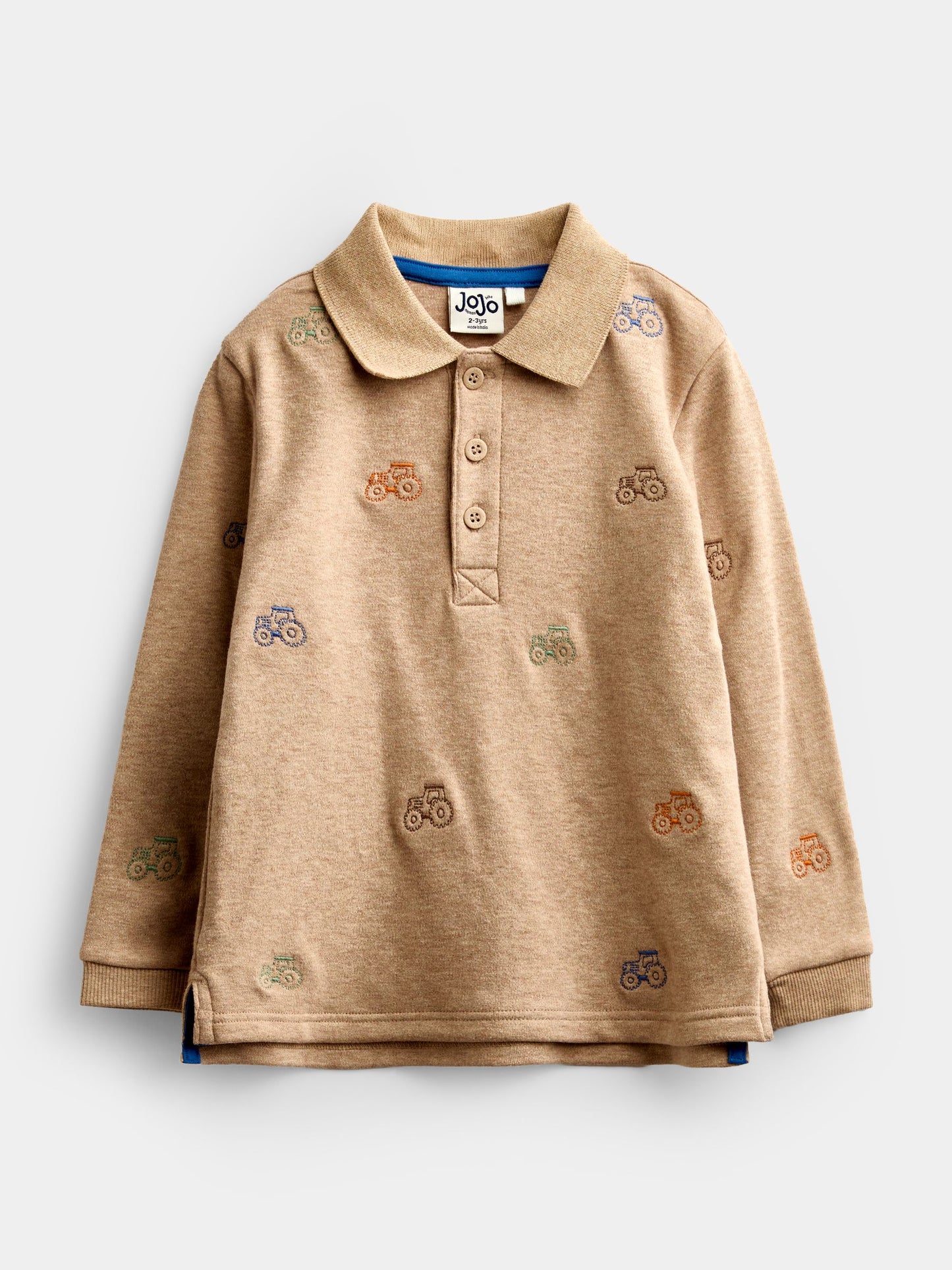 Dsiney Kidz - JoJo Maman Bébé Brown Marl Tractor Embroidered Polo Shirt image 1