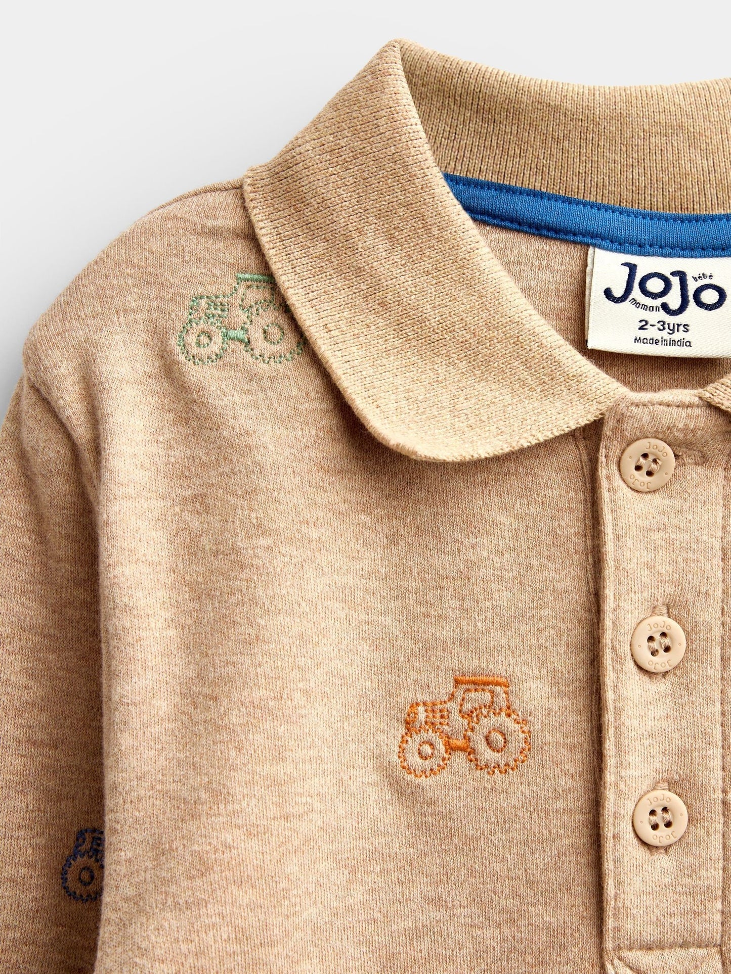 Dsiney Kidz - JoJo Maman Bébé Brown Marl Tractor Embroidered Polo Shirt image 3