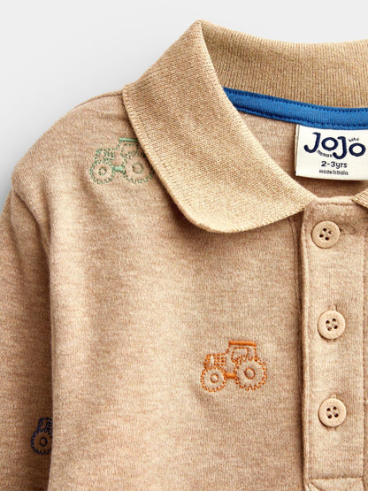 Dsiney Kidz - JoJo Maman Bébé Brown Marl Tractor Embroidered Polo Shirt image 3