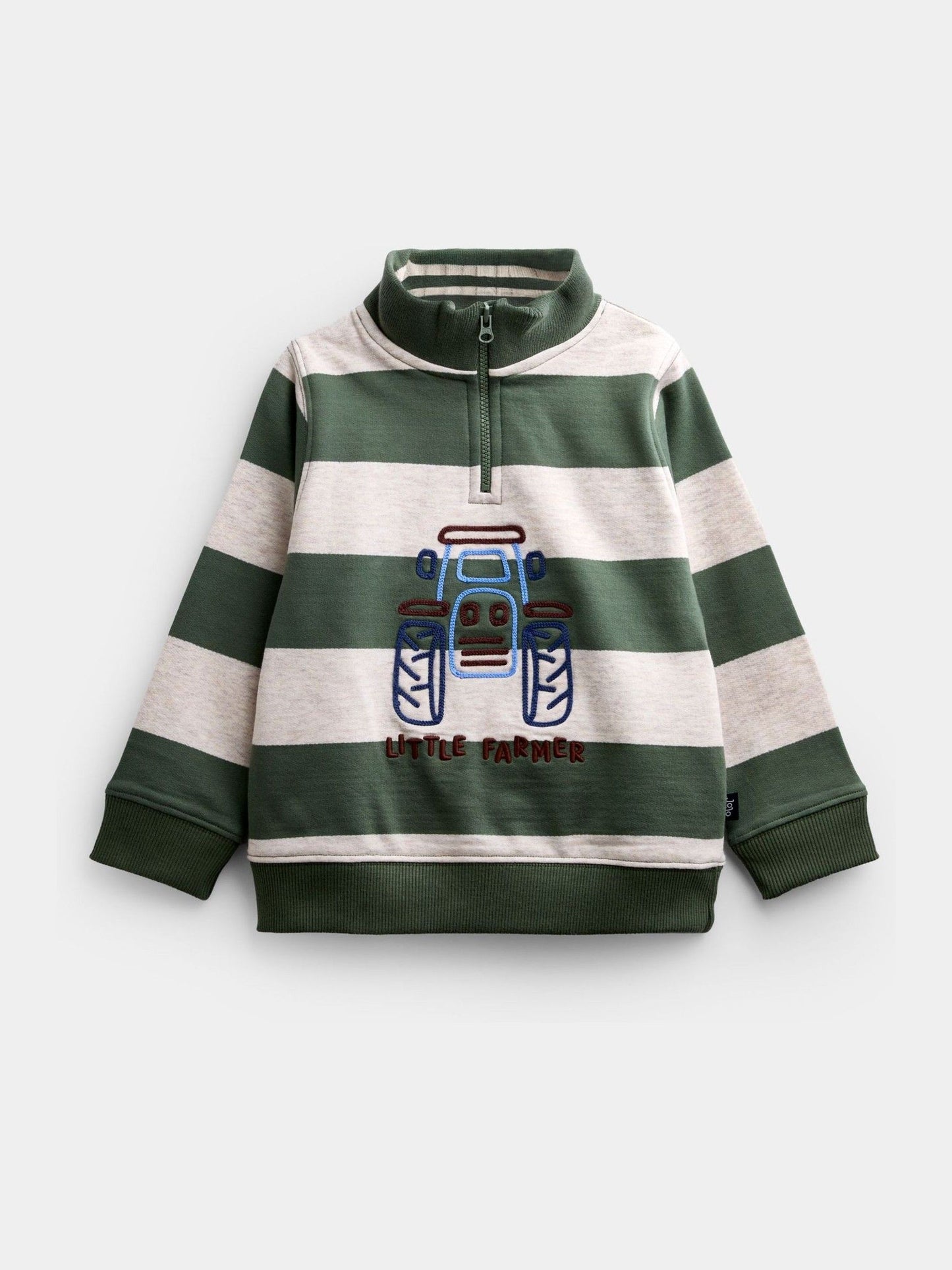 Dsiney Kidz - JoJo Maman Bébé Khaki Green Tractor Embroidered Half Zip Sweatshirt image 2