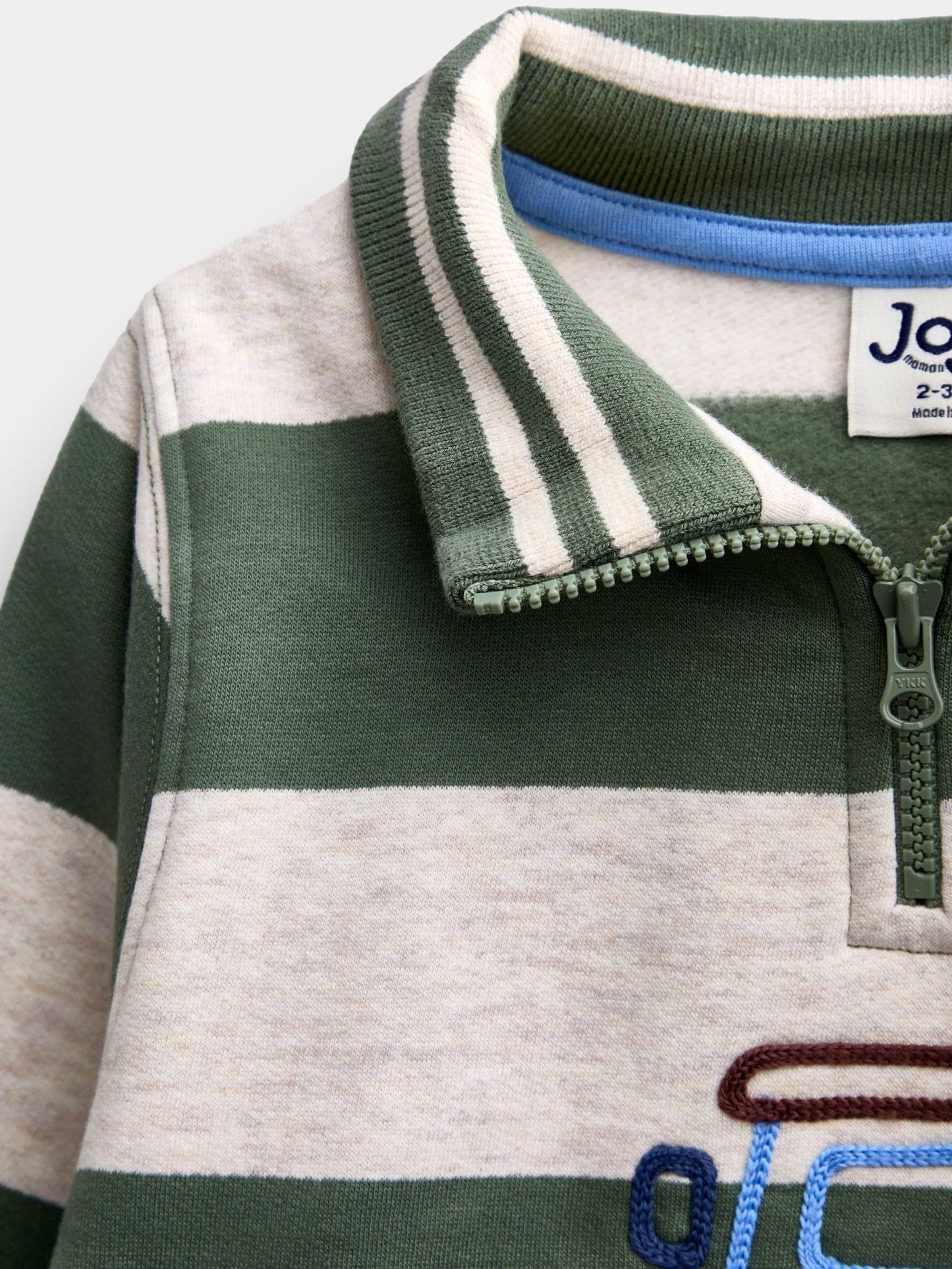 Dsiney Kidz - JoJo Maman Bébé Khaki Green Tractor Embroidered Half Zip Sweatshirt image 4