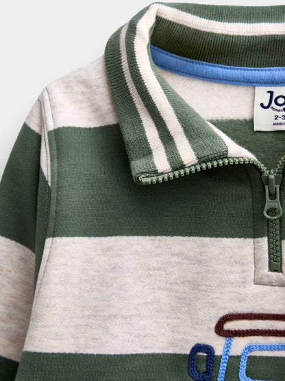 Dsiney Kidz - JoJo Maman Bébé Khaki Green Tractor Embroidered Half Zip Sweatshirt image 4