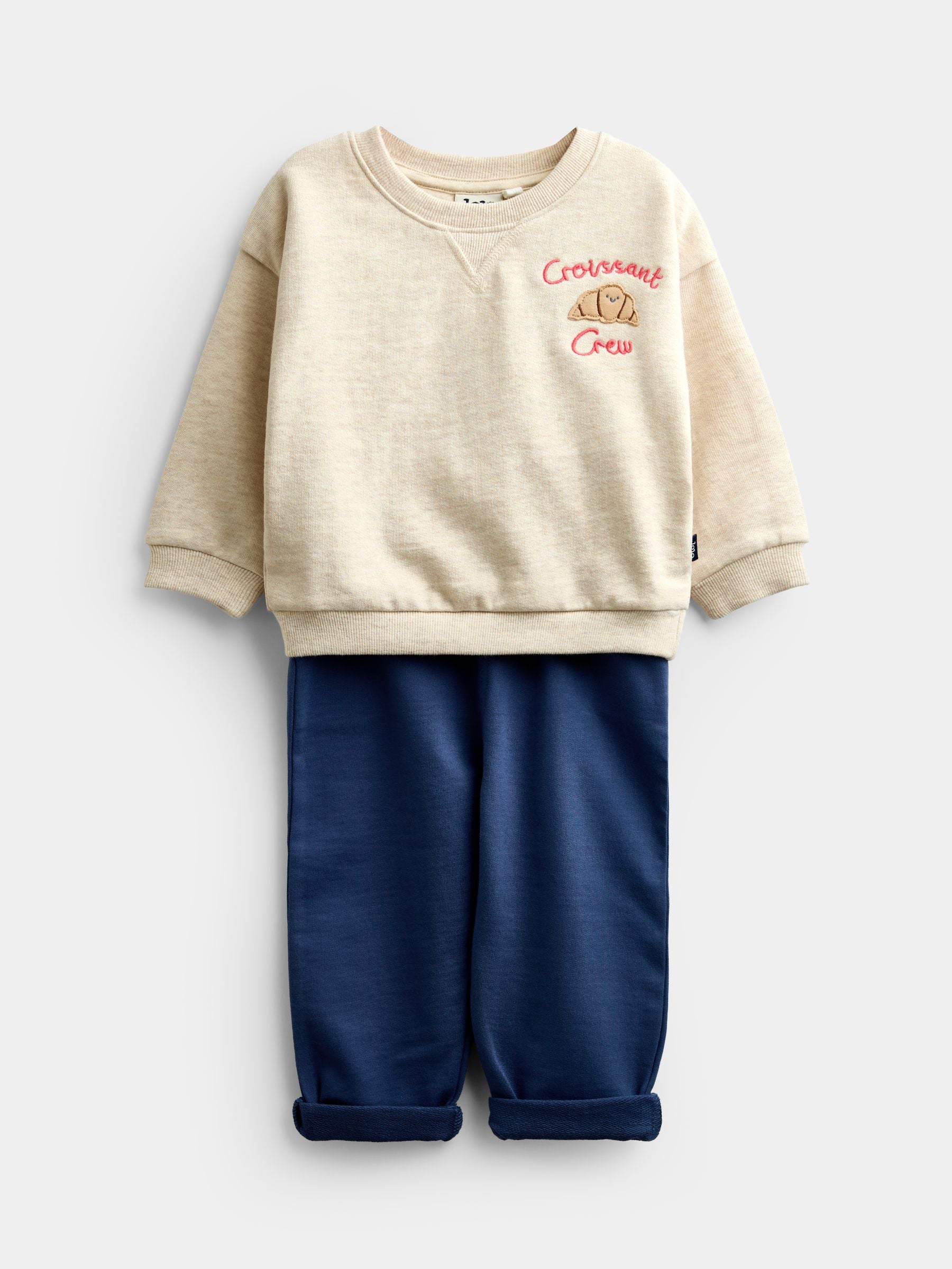 Dsiney Kidz - JoJo Maman Bébé Oatmeal Croissant Appliqué Sweatshirt & Jogger Set image 1