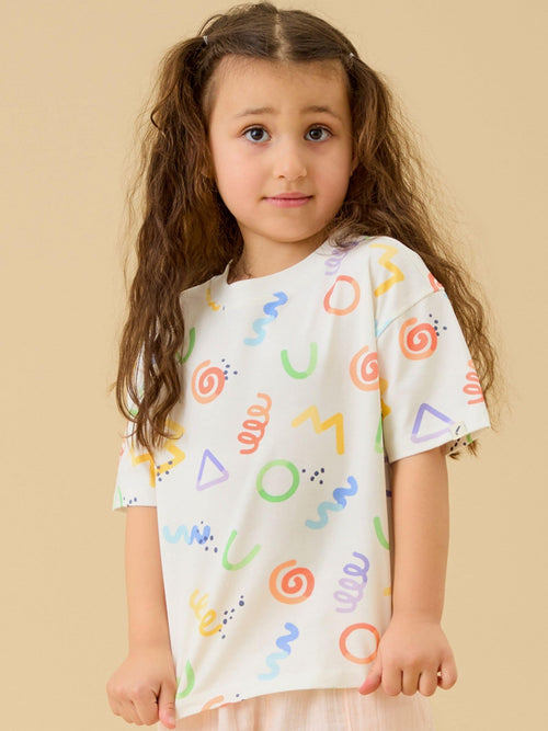 KIDLY by MORI Cream All Over Print Soft Cotton Oversized T-Shirt image 1