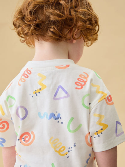 KIDLY by MORI Cream All Over Print Soft Cotton Oversized T-Shirt image 3