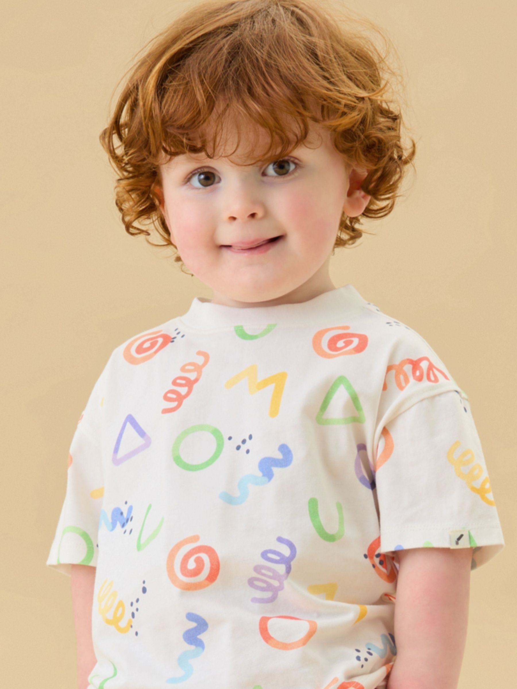 KIDLY by MORI Cream All Over Print Soft Cotton Oversized T-Shirt image 4