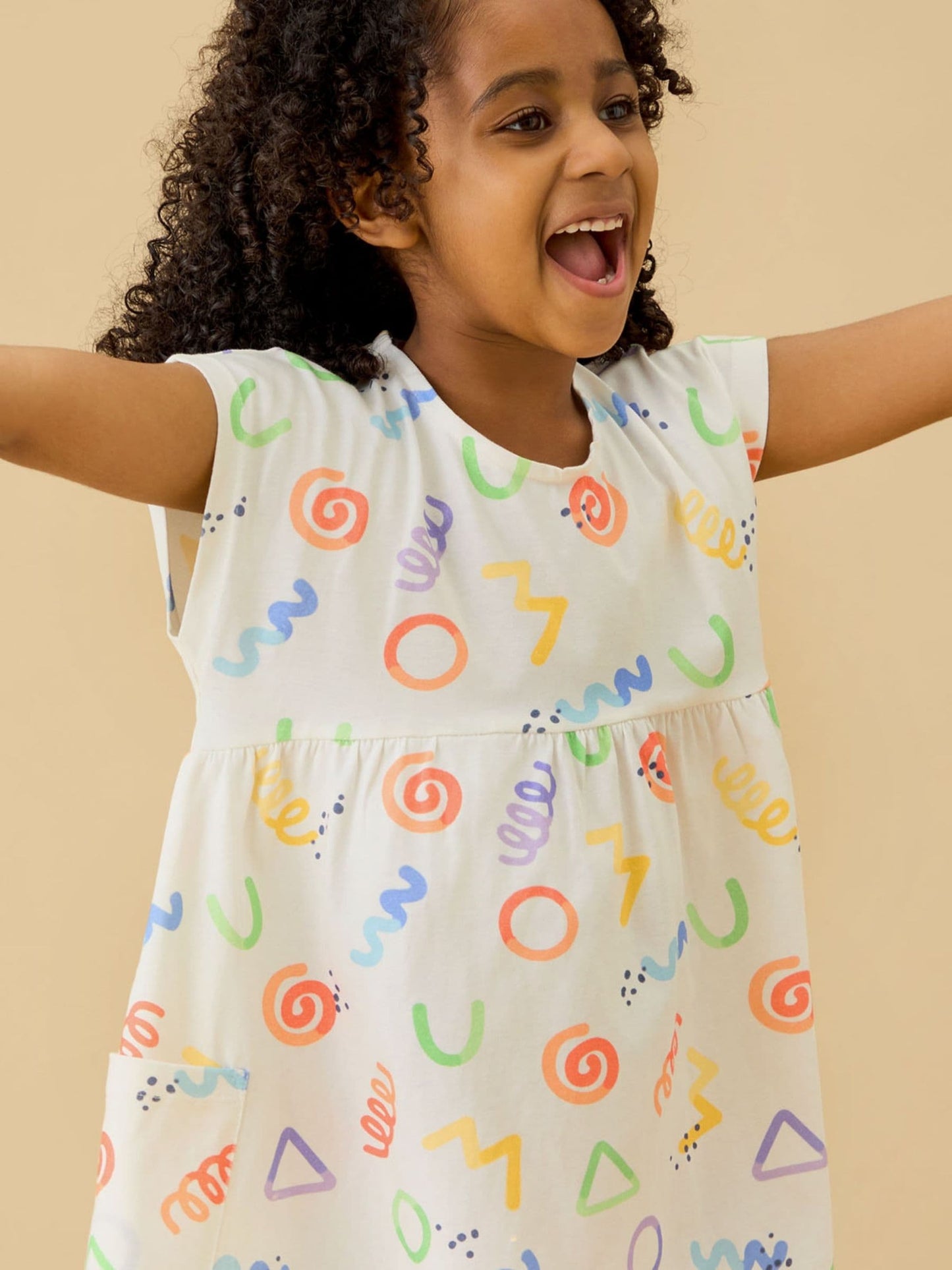 KIDLY by MORI Cream All Over Print Soft Cotton Jersey Dress image 3