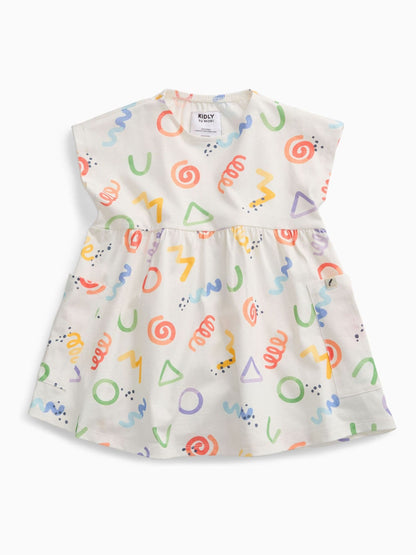 KIDLY by MORI Cream All Over Print Soft Cotton Jersey Dress image 4